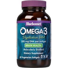 BlueBonnet Natural Omega-3 Vegetarian DHA Vegetarian Softgels, 200 mg, 60 Count ('743715009097)