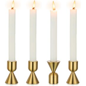 NUPTIO Black Taper Candle Holders: 4 Pcs Candle Sticks Holder for Tapers Aluminium Short Candlestick Tapered Candleholders for Halloween Christmas Holiday Event Mantle Table Centerpiece Decoration