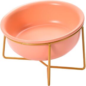Black Rhino Elevated Food and Water Bowl Set - Dog and Cat Pink Bowl with Gold Iron Tilted Frame - 5.8'' Dual Ceramic Bowl, Ideal and Comfortable Feeding Position for Dogs and Cats in Kuwait