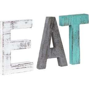 لافتة العائلة من الخشب الريفي، لافتات خشبية مزينة بكعبات، حروف خشبية مستقلة، علامات ريفي للعائلة للديكور المنزلي، هدية هووسورمينغ 41.9 × 5.9 بوصة، متعددة الألوان (لافتة للأكل ) in Kuwait