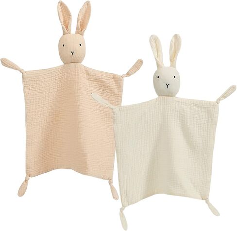 insular Bunny Lovey Blanket for Boys and Girls, Organic Cotton Muslin Security Blanket for Babies, Soft Breathable Lovie Soothing Towel for Newborn and Infant, 2 Pcs Set (Blue&Grey) in Saudi Arabia