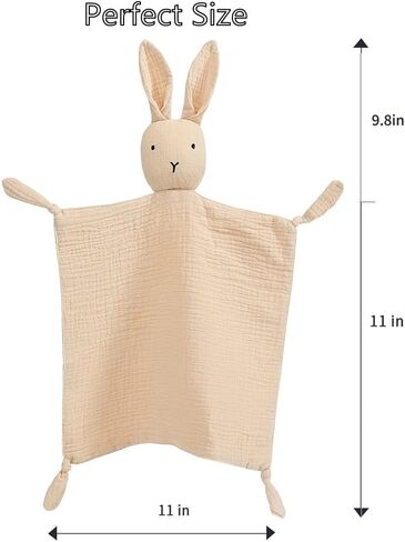 insular Bunny Lovey Blanket for Boys and Girls, Organic Cotton Muslin Security Blanket for Babies, Soft Breathable Lovie Soothing Towel for Newborn and Infant, 2 Pcs Set (Blue&Grey) in Saudi Arabia