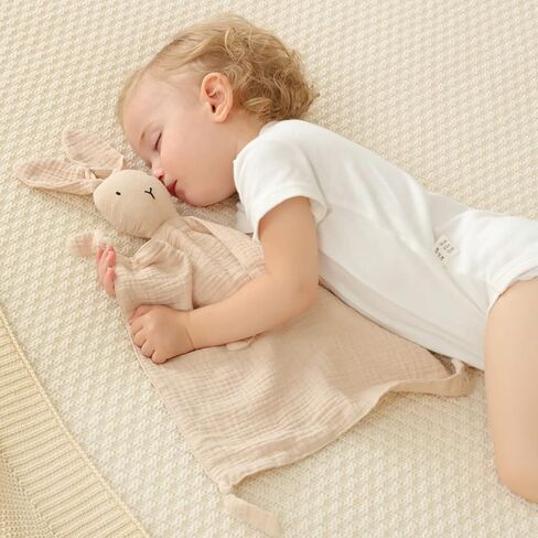 insular Bunny Lovey Blanket for Boys and Girls, Organic Cotton Muslin Security Blanket for Babies, Soft Breathable Lovie Soothing Towel for Newborn and Infant, 2 Pcs Set (Blue&Grey) in Saudi Arabia