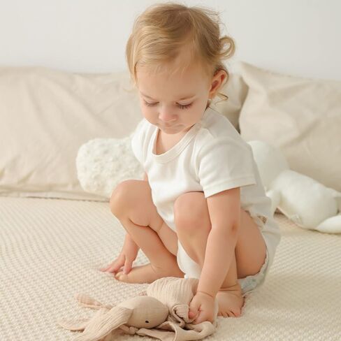 insular Bunny Lovey Blanket for Boys and Girls, Organic Cotton Muslin Security Blanket for Babies, Soft Breathable Lovie Soothing Towel for Newborn and Infant, 2 Pcs Set (Blue&Grey) in Saudi Arabia