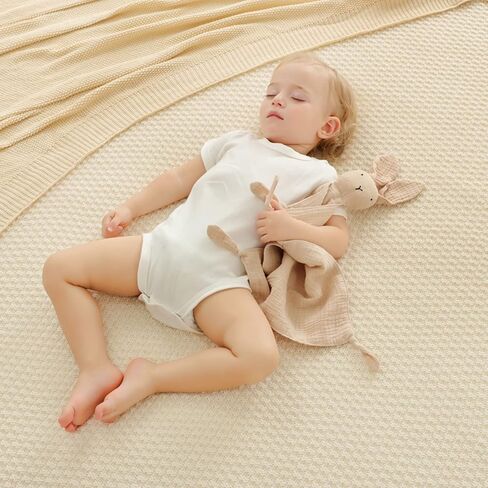 insular Bunny Lovey Blanket for Boys and Girls, Organic Cotton Muslin Security Blanket for Babies, Soft Breathable Lovie Soothing Towel for Newborn and Infant, 2 Pcs Set (Blue&Grey) in Saudi Arabia