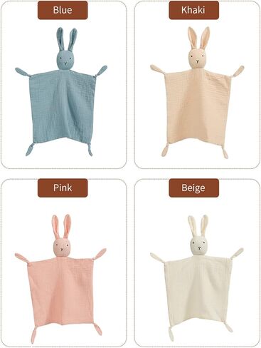insular Bunny Lovey Blanket for Boys and Girls, Organic Cotton Muslin Security Blanket for Babies, Soft Breathable Lovie Soothing Towel for Newborn and Infant, 2 Pcs Set (Blue&Grey) in Saudi Arabia