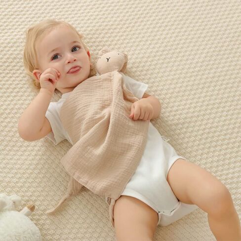 insular Bunny Lovey Blanket for Boys and Girls, Organic Cotton Muslin Security Blanket for Babies, Soft Breathable Lovie Soothing Towel for Newborn and Infant, 2 Pcs Set (Blue&Grey) in Saudi Arabia