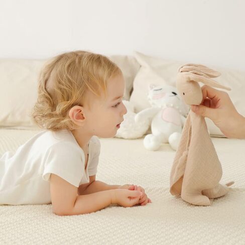 insular Bunny Lovey Blanket for Boys and Girls, Organic Cotton Muslin Security Blanket for Babies, Soft Breathable Lovie Soothing Towel for Newborn and Infant, 2 Pcs Set (Blue&Grey) in Saudi Arabia