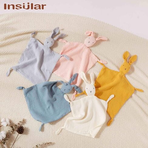 insular Bunny Lovey Blanket for Boys and Girls, Organic Cotton Muslin Security Blanket for Babies, Soft Breathable Lovie Soothing Towel for Newborn and Infant, 2 Pcs Set (Blue&Grey) in Saudi Arabia