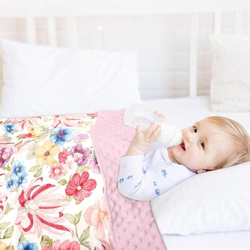 DAYEEBALL بطانيات الأطفال للفتيات والفتيان، بطانية طفل صغير مع طبقة مزدوجة منقط لدعم طفل حديث الولادة، 30x40 بوصة الأرجواني الأزهار بطانية سرير الطفل للحضانة، مقعد سيارة الطفل، والحيوانات الأليفة in Kuwait