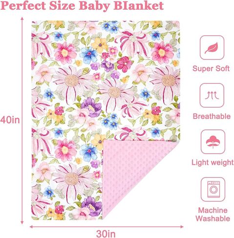 DAYEEBALL بطانيات الأطفال للفتيات والفتيان، بطانية طفل صغير مع طبقة مزدوجة منقط لدعم طفل حديث الولادة، 30x40 بوصة الأرجواني الأزهار بطانية سرير الطفل للحضانة، مقعد سيارة الطفل، والحيوانات الأليفة in Kuwait