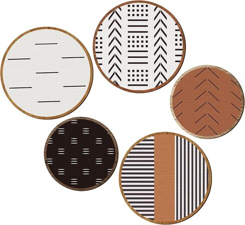 Yulejo 5 Pcs Wooden Aztec Round Sign Wall Art Farmhouse Home Wall Decor Wood Geometric Frame Wall Hanging Boho Western Wall Art for Apartment Bedroom Kitchen Bathroom Office Living Room in Saudi Arabia