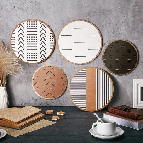 Yulejo 5 Pcs Wooden Aztec Round Sign Wall Art Farmhouse Home Wall Decor Wood Geometric Frame Wall Hanging Boho Western Wall Art for Apartment Bedroom Kitchen Bathroom Office Living Room in Saudi Arabia
