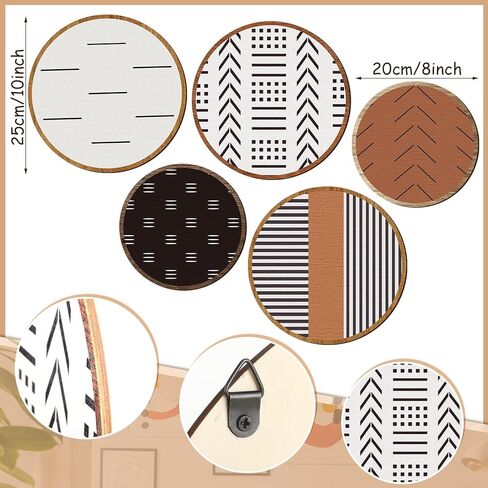 Yulejo 5 Pcs Wooden Aztec Round Sign Wall Art Farmhouse Home Wall Decor Wood Geometric Frame Wall Hanging Boho Western Wall Art for Apartment Bedroom Kitchen Bathroom Office Living Room in Saudi Arabia