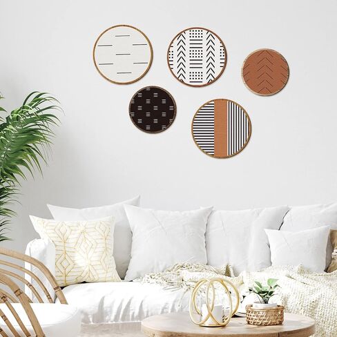 Yulejo 5 Pcs Wooden Aztec Round Sign Wall Art Farmhouse Home Wall Decor Wood Geometric Frame Wall Hanging Boho Western Wall Art for Apartment Bedroom Kitchen Bathroom Office Living Room in Saudi Arabia