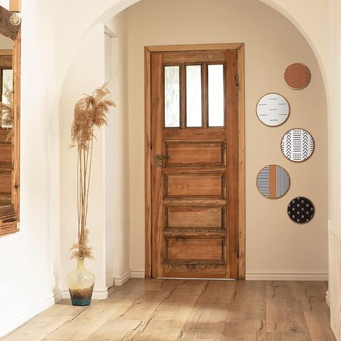 Yulejo 5 Pcs Wooden Aztec Round Sign Wall Art Farmhouse Home Wall Decor Wood Geometric Frame Wall Hanging Boho Western Wall Art for Apartment Bedroom Kitchen Bathroom Office Living Room in Saudi Arabia