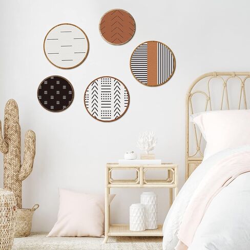 Yulejo 5 Pcs Wooden Aztec Round Sign Wall Art Farmhouse Home Wall Decor Wood Geometric Frame Wall Hanging Boho Western Wall Art for Apartment Bedroom Kitchen Bathroom Office Living Room in Saudi Arabia