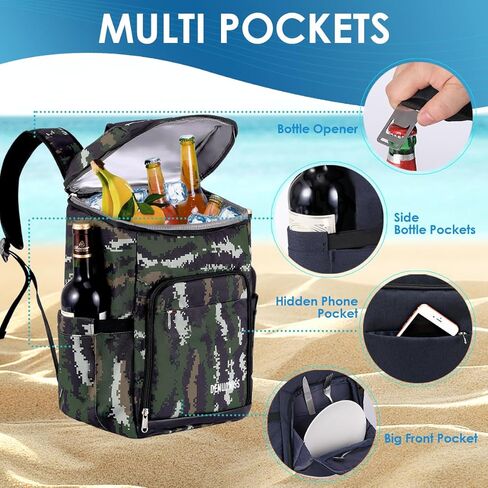 Cooler Backpack,Leak Proof 30 Cans Insulated Backpack for Men and Women, Soft Backpack Coolers for Beach, Camping, Lunch, Hiking, Picnic, Fishing Camo in Kuwait