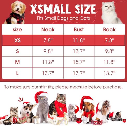 3 Pieces Christmas Small Dog Sweater Pet Clothes with Leash Ring Soft Fleece Pullover Puppy Warm Sweaters Santa Hat Pattern Vest Xmas Red Plaid Winter Clothes for Cats (X-Small) in Kuwait