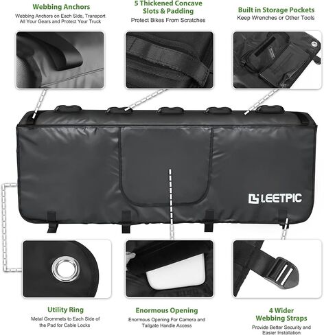 LEETPIC Heavy Duty Outdoors Tailgate Pad for Mountain Bike, Tailgate Protection Pad with Tool Pockets for Medium Size Pickup Trucks Carry up to 5 Bikes in Saudi Arabia