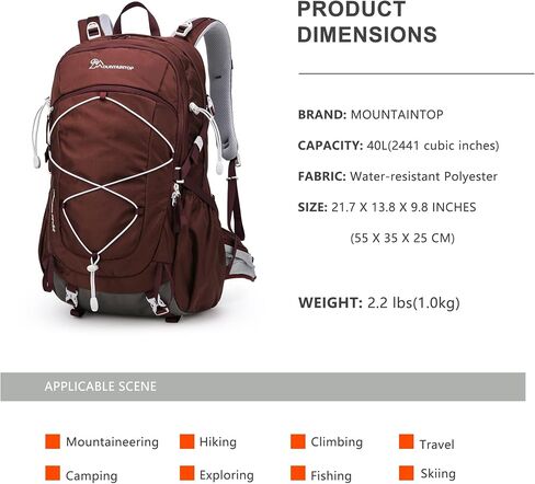 MOUNTAINTOP 40L Hiking Backpack for Women Outdoor Backpack with Rain Cover for Camping,Cycling and Traveling in Saudi Arabia