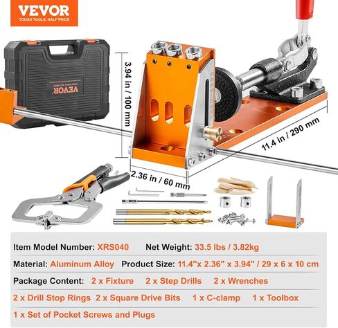 طقم رقصة فتحة الجيب من VEVOR، 34 قطعة من نظام رقصة ثقب الجيب مع مشبك على شكل حرف C مقاس 11 بوصة، تركيبات، مثاقب خطوة، مفاتيح ربط، حلقات إيقاف الحفر، لقم محرك مربعة، صندوق أدوات، قابل للتعديل، لمشاريع النجارة التي تصنعها بنفسك in Kuwait