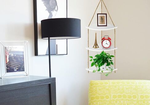 Tirzah 3-Tier Hanging Wall Corner Shelf Farmhouse Home Decor Shelf White in Kuwait