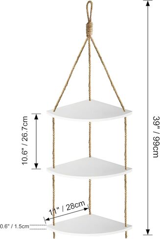 Tirzah 3-Tier Hanging Wall Corner Shelf Farmhouse Home Decor Shelf White in Kuwait
