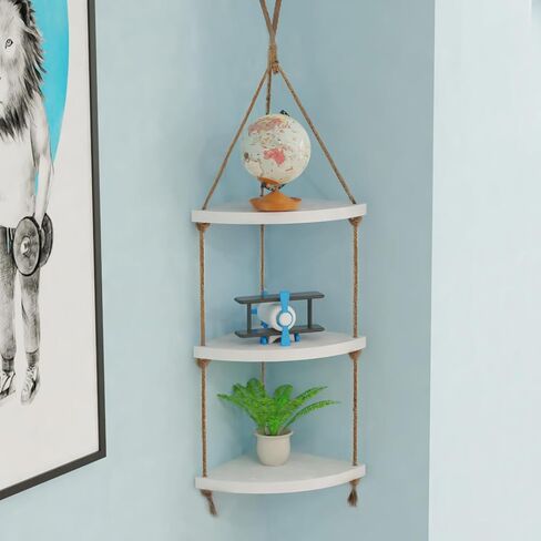 Tirzah 3-Tier Hanging Wall Corner Shelf Farmhouse Home Decor Shelf White in Kuwait