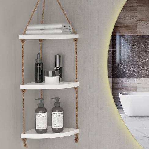 Tirzah 3-Tier Hanging Wall Corner Shelf Farmhouse Home Decor Shelf White in Kuwait