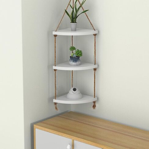 Tirzah 3-Tier Hanging Wall Corner Shelf Farmhouse Home Decor Shelf White in Kuwait