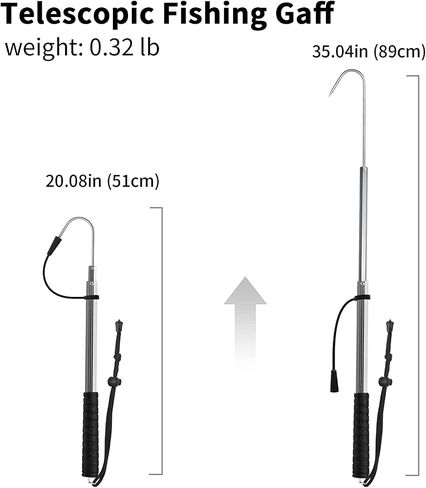 SAN LIKE Telescopic Fishing Gaff,Aluminum/Fiberglass Pole with Nonslip Handle,Stainless Steel Hook with M8 Screw, Fish Gaff can Float When Extending in Saudi Arabia