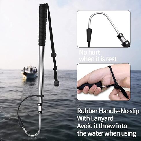SAN LIKE Telescopic Fishing Gaff,Aluminum/Fiberglass Pole with Nonslip Handle,Stainless Steel Hook with M8 Screw, Fish Gaff can Float When Extending in Saudi Arabia