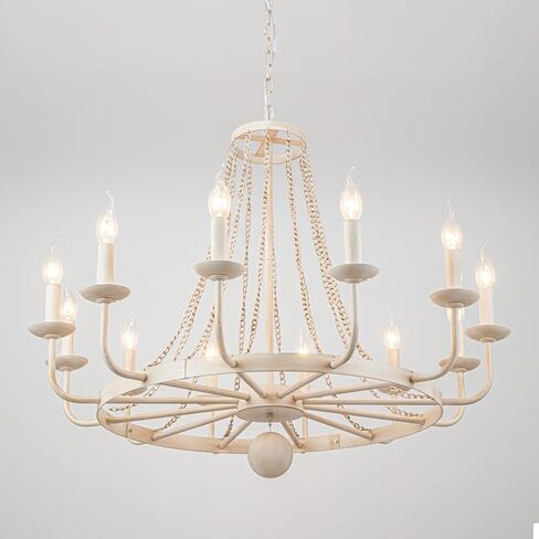 Psyverii 12-Light Candle Style Black Wagon Wheel الثريا، الرجعية مزرعة البلد نمط الصناعية الكبيرة جولة قلادة ضوء لاعبا اساسيا لغرفة المعيشة، غرفة الطعام، بهو، مدخل in Kuwait