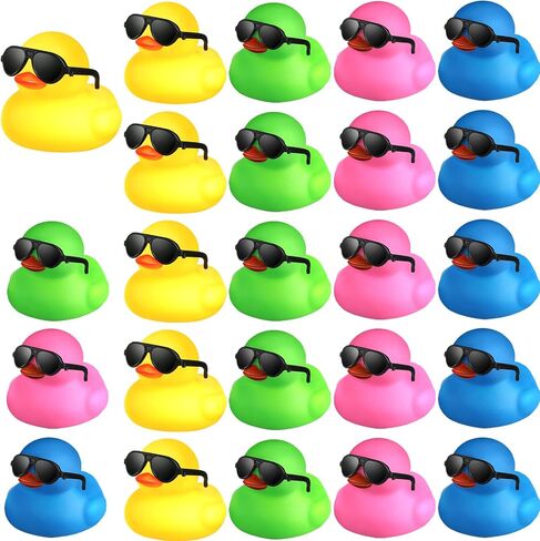 24 Pcs Mini Rubber Ducks with Sunglasses, Rubber Ducks in Bulk Valentine Bathtub Toys for Cruise Valentines Kids Classroom Gift Exchange(Eyeglasses) in Saudi Arabia
