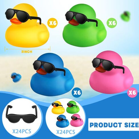 24 Pcs Mini Rubber Ducks with Sunglasses, Rubber Ducks in Bulk Valentine Bathtub Toys for Cruise Valentines Kids Classroom Gift Exchange(Eyeglasses) in Saudi Arabia