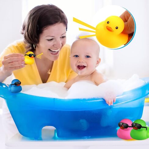 24 Pcs Mini Rubber Ducks with Sunglasses, Rubber Ducks in Bulk Valentine Bathtub Toys for Cruise Valentines Kids Classroom Gift Exchange(Eyeglasses) in Saudi Arabia