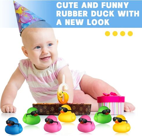24 Pcs Mini Rubber Ducks with Sunglasses, Rubber Ducks in Bulk Valentine Bathtub Toys for Cruise Valentines Kids Classroom Gift Exchange(Eyeglasses) in Saudi Arabia