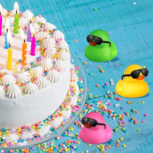 24 Pcs Mini Rubber Ducks with Sunglasses, Rubber Ducks in Bulk Valentine Bathtub Toys for Cruise Valentines Kids Classroom Gift Exchange(Eyeglasses) in Saudi Arabia