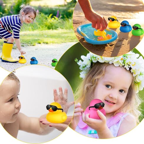 24 Pcs Mini Rubber Ducks with Sunglasses, Rubber Ducks in Bulk Valentine Bathtub Toys for Cruise Valentines Kids Classroom Gift Exchange(Eyeglasses) in Saudi Arabia