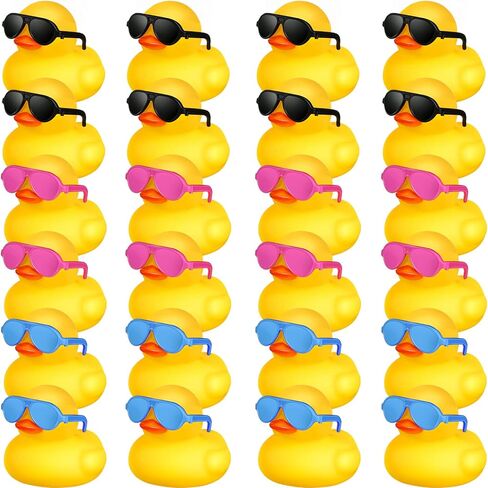 24 Pcs Mini Rubber Ducks with Sunglasses, Rubber Ducks in Bulk Valentine Bathtub Toys for Cruise Valentines Kids Classroom Gift Exchange(Eyeglasses) in Saudi Arabia