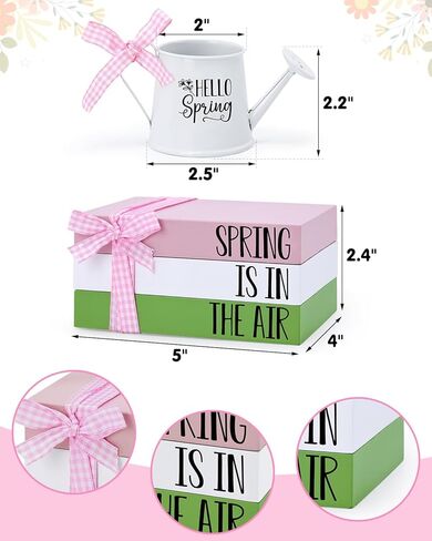 Spring Tiered Tray Decor Wooden Book Stack with Metal Mini Watering Can Farmhouse Hello Spring Decorative Items for Indoor Shelf Kitchen Holiday Home Accent for Guest Bathroom Living Room in Kuwait