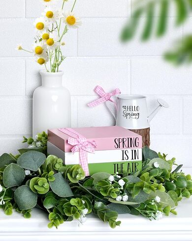Spring Tiered Tray Decor Wooden Book Stack with Metal Mini Watering Can Farmhouse Hello Spring Decorative Items for Indoor Shelf Kitchen Holiday Home Accent for Guest Bathroom Living Room in Kuwait