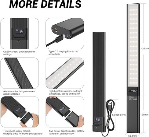 الرئيس التنفيذي ل لوكس عصا اضاءة فيديو LED مع تحكم عن طريق التطبيق، شاشة LCD، الوان كاملة 2500-6500 كلفن، ضوء تصوير احترافي CRI≥95 مع بطارية قابلة لاعادة الشحن 10000mAh، ضوء ملون محمول باليد in Kuwait