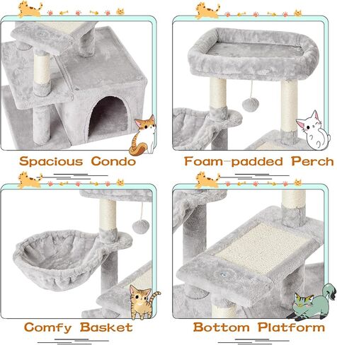 MIAO PAW 14Cat Tree Tower for Indoor Cats - Condo with Sisal Scratching Posts，Jump Platform Cat Furniture Activity Center Play House Bed Grey in Kuwait