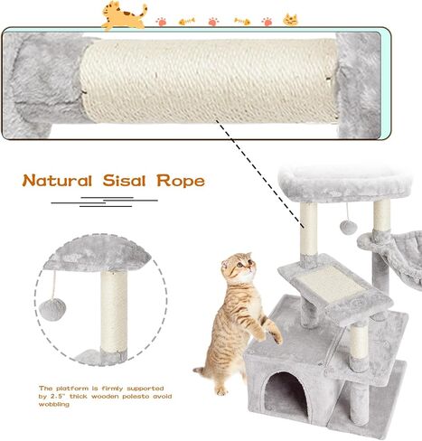 MIAO PAW 14Cat Tree Tower for Indoor Cats - Condo with Sisal Scratching Posts，Jump Platform Cat Furniture Activity Center Play House Bed Grey in Kuwait