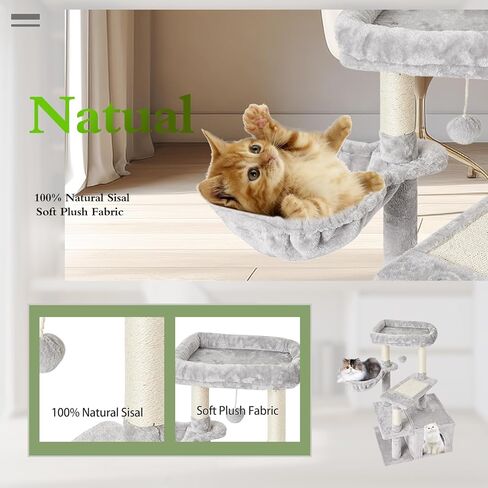 MIAO PAW 14Cat Tree Tower for Indoor Cats - Condo with Sisal Scratching Posts，Jump Platform Cat Furniture Activity Center Play House Bed Grey in Kuwait