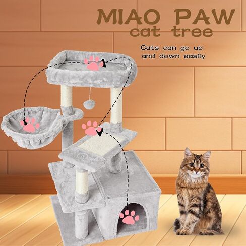 MIAO PAW 14Cat Tree Tower for Indoor Cats - Condo with Sisal Scratching Posts，Jump Platform Cat Furniture Activity Center Play House Bed Grey in Kuwait