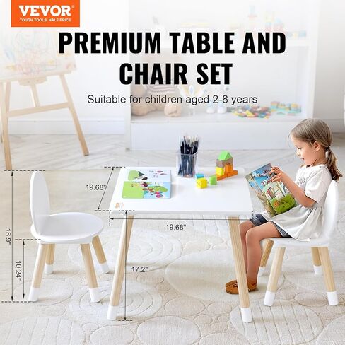 VEVOR Kids Table and 2 Chairs Set, Toddler Table and Chair Set, Children Multi-Activity Table for Art, Craft, Reading, Learning in Kuwait