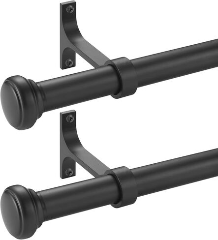 2 Pack Curtain Rods for Windows 48 to 86 inch with Round Cap Finials, Heavy Duty Black Curtain Rods Extra-Thick 1-Inch Diameter Single Drapery Rod, Extendable Metal Rod Set of Window Treatment in Kuwait